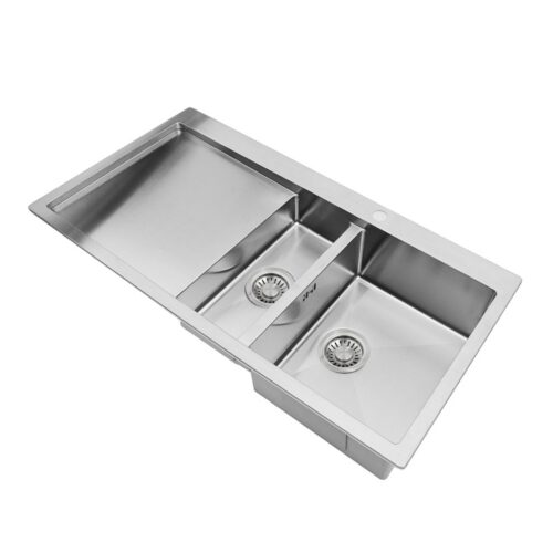 Double kitchen sink with drainboard