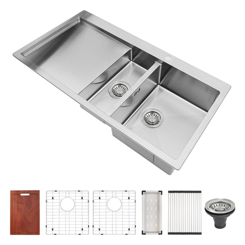 Double Kitchen Sink with Drainboard