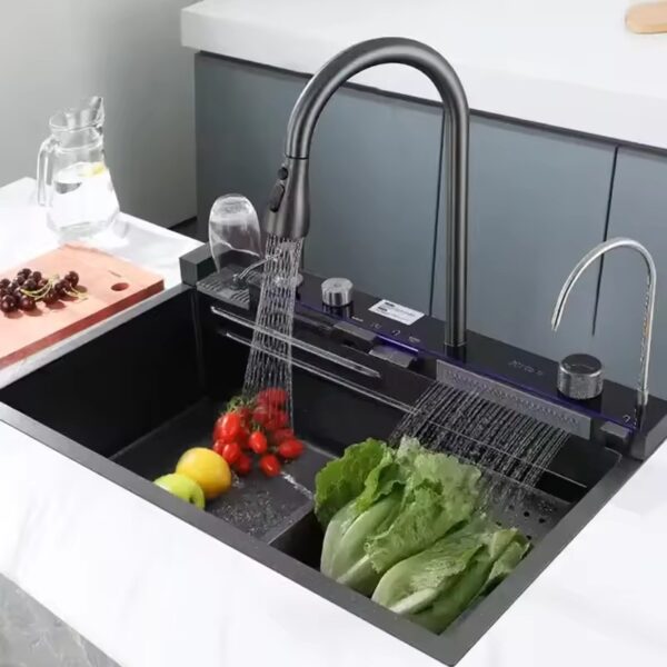 elegant waterfall kitchen sink