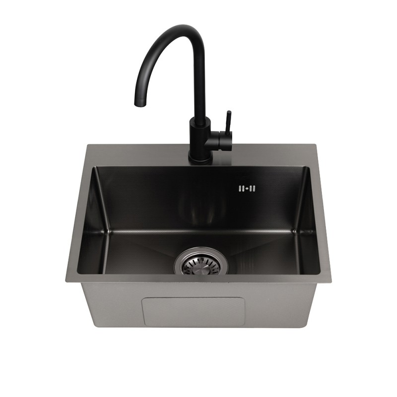Home 33 Embossed Black Stainless Steel Single Sink