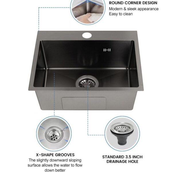 Embossed Black Stainless Steel Single Sink