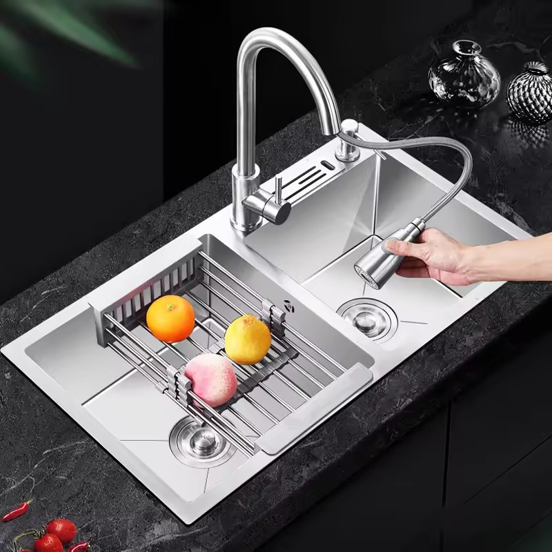 コンパクトで静かな結露防止コーティング付ダブルボウルSSシンク TS-8045