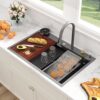 PVD Black Nano Waterfall Workstation Sink
