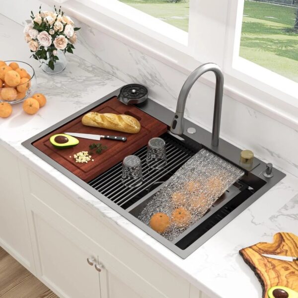 PVD Black Nano Waterfall Workstation Sink