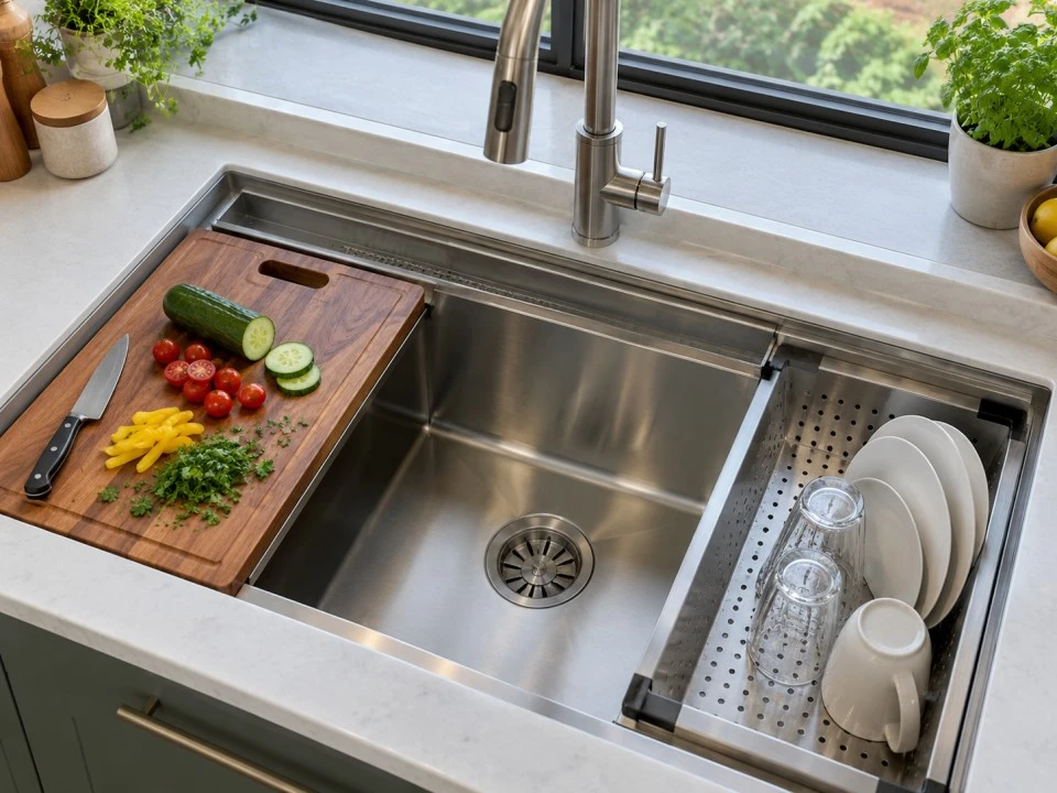 Waterfall_sink_with_a_fitted_cutting_board_and_draining_basket_for_kitchen_preparation