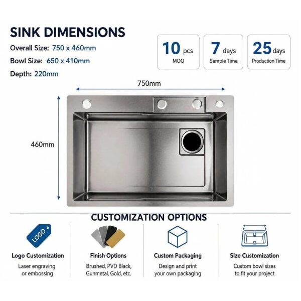 PVD Black Nano Waterfall Workstation Sink