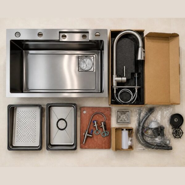 PVD Black Nano Waterfall Workstation Sink